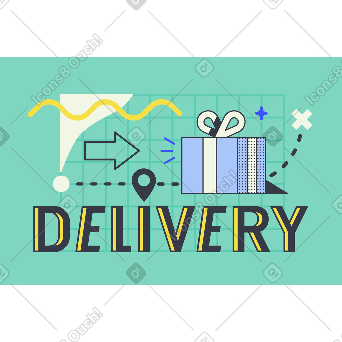 Ilustração de Gift box with route and Delivery sign, Parcel tracking logistics em no estilo Abstract para baixar em PNG, SVG