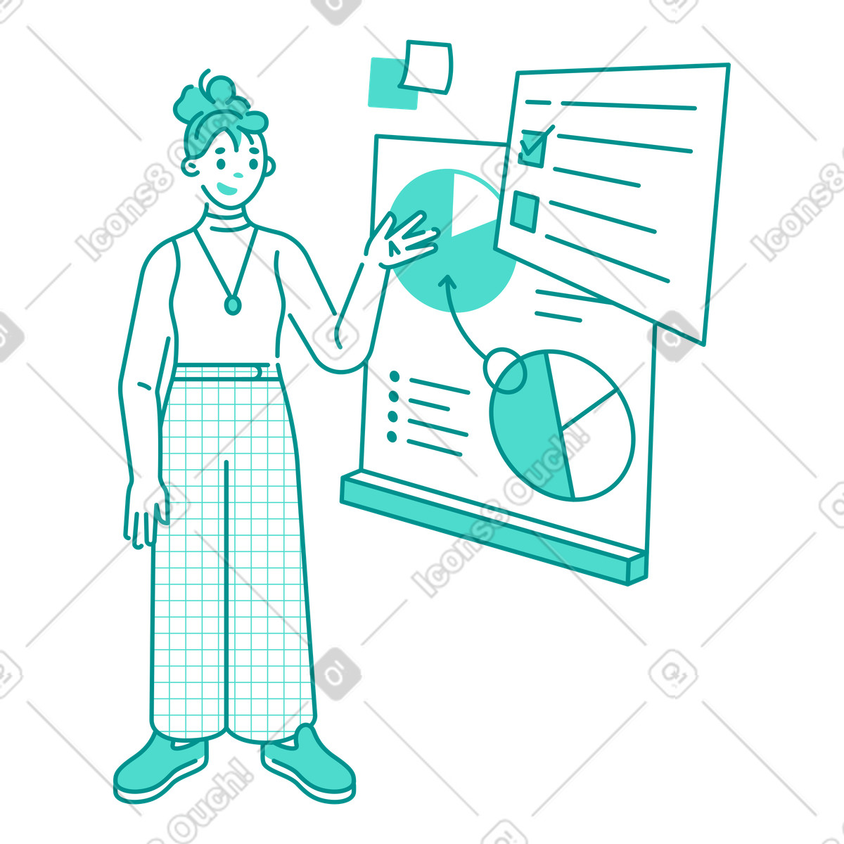 Ilustração de Mulher explicando análise dados com gráficos em no estilo Natty para baixar em PNG, SVG
