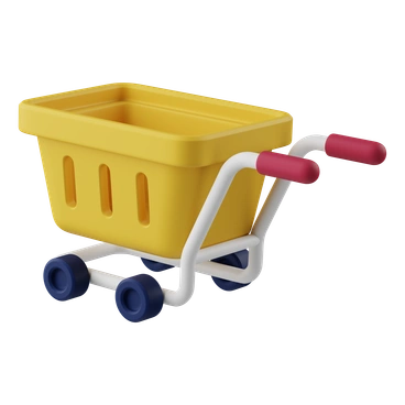 A yellow shopping cart with red handles - 3D Pack style illustration