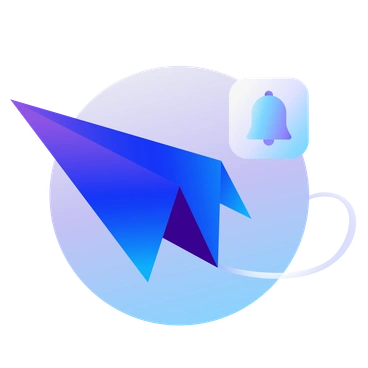 A paper airplane with a notification bell - Hi-tech style illustration