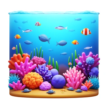 A bustling coral reef filled with various types of coral in shades of pink, orange, and purple. Numerous fish species swim among the corals, including vibrant clownfish, angelfish, and parrotfish. The water is clear and illuminated by sunlight filtering down from the surface. Small sea turtles glide gracefully through the scene, while a few starfish cling to the coral. Seagrass sways gently in the currents, creating a lively underwater ecosystem.