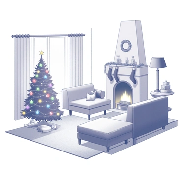 A living room festively decorated for the holidays with garlands and a small decorated tree