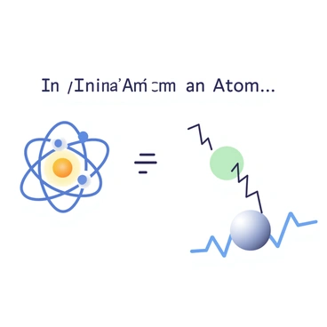 A whiteboard displays a simple equation representing the ionization of an atom. The equation is written in clear, bold black letters, highlighting the symbols for the atom, electrons, and energy. On the left side, an atom is depicted, showing its nucleus surrounded by electrons in distinct orbits. On the right side, an electron is shown being ejected from the atom, with a zigzag line illustrating the energy input. The overall layout presents a clear and educational depiction of the ionization process.