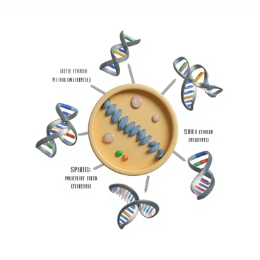 A 3D render of a molecular scene depicting RNA interference mechanisms. In the center, there is a strand of double-stranded RNA (dsRNA) with a twisted structure. Surrounding the dsRNA are multiple Dicer enzyme proteins, each with distinct structural features, cutting the dsRNA into small interfering RNA (siRNA) fragments. The siRNA fragments are shown as short, double-stranded structures, each with different colors indicating their unique sequences. Nearby, the RISC complex, including Argonaute proteins, is illustrated binding to one of the siRNA fragments. The background features a cellular interior with organelles, adding to the context of gene expression regulation. The overall composition emphasizes the interaction and dynamics of these molecular components in the process of gene silencing.