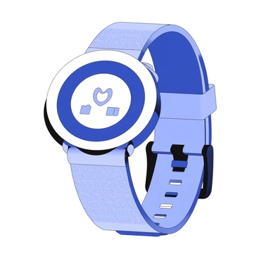 A close-up of a Samsung smartwatch is prominently displayed. The watch face shows a digital interface with a large heart rate reading in the center, surrounded by a circular outline. Below the heart rate, there is a clear counter indicating the number of steps taken, accompanied by a small foot icon. The smartwatch features a sleek, modern design with a round display and a textured strap. The background is minimal, focusing attention on the watch face and its detailed readings.