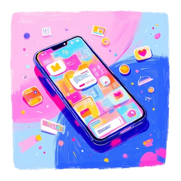 A smartphone is lying on a flat surface with a sleek black case. The screen is illuminated, displaying a flurry of notifications in bright colors. Each notification has distinct icons and text, showing messages, alerts, and app updates. The background of the smartphone screen is a vibrant wallpaper, adding contrast to the notifications. The light from the screen reflects on the surface beneath it, creating a subtle glow.