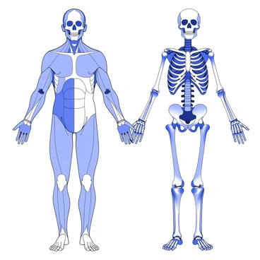 An illustration comparing muscles and bones in the human body, showing how they work together.