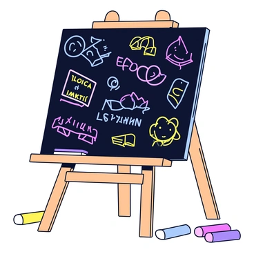 A chalkboard filled with colorful drawings and words, representing free expression in education