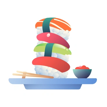 A vertical stack of sushi rolls with different fillings