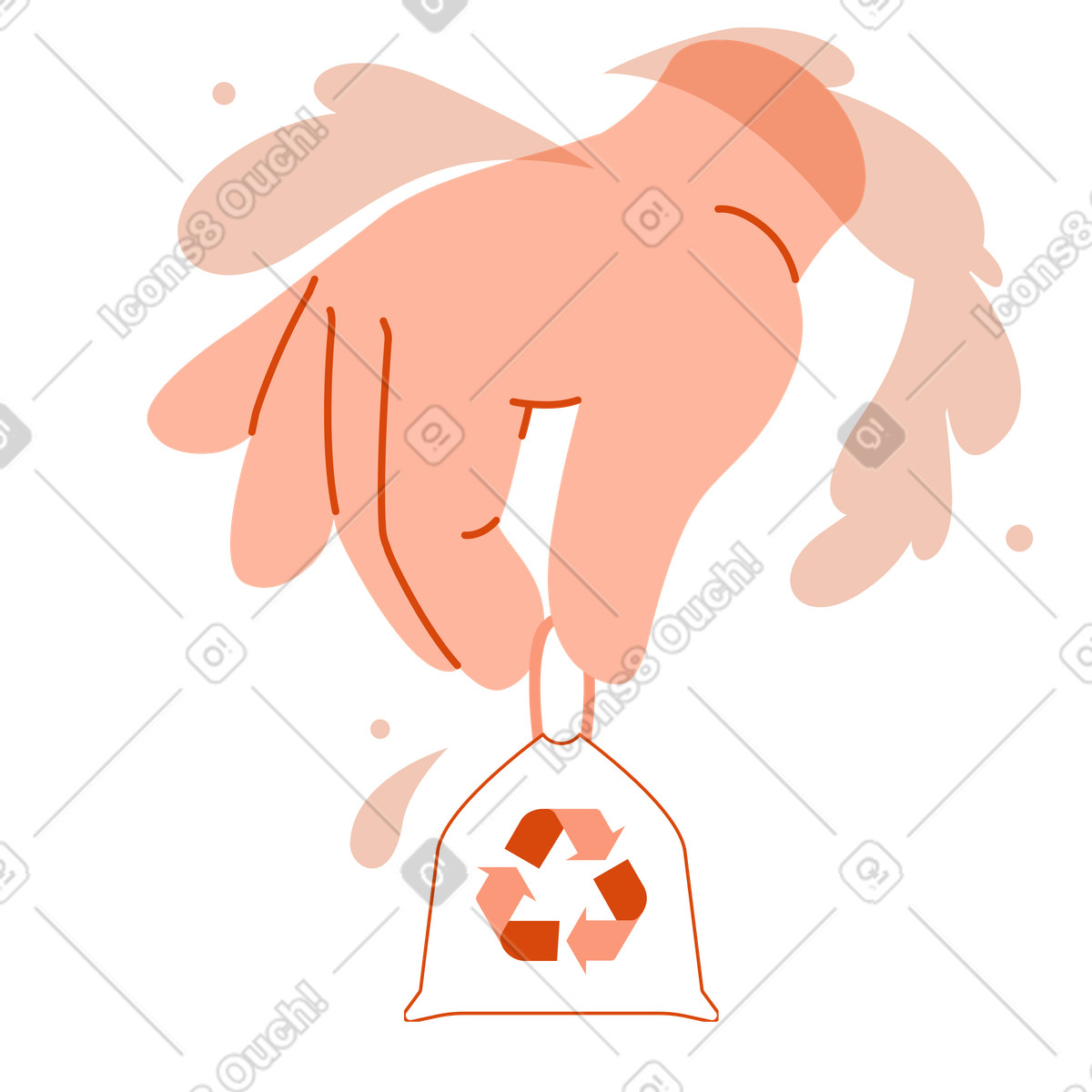 Hand holding trash bag for recycling illustration in Orange style download in PNG, SVG