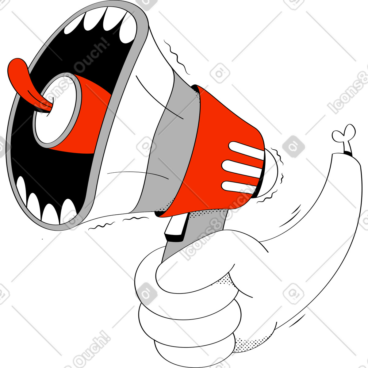 Megaphone shouting loudly in hand illustration Looney style download PNG, SVG
