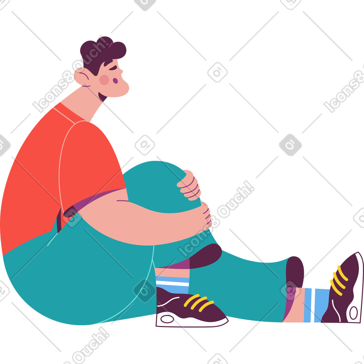 Ilustración Hombre sentado abrazando su pierna en estilo Sammy a descargar en PNG y SVG