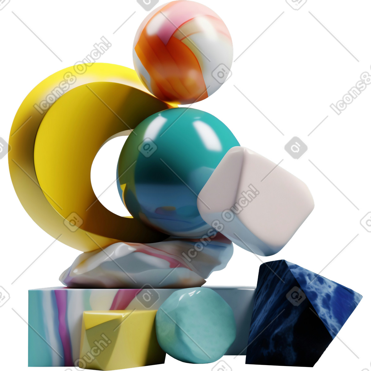 下载 3D Construction 风格的 不同的抽象浮动形状 插画，支持 PNG、SVG 格式