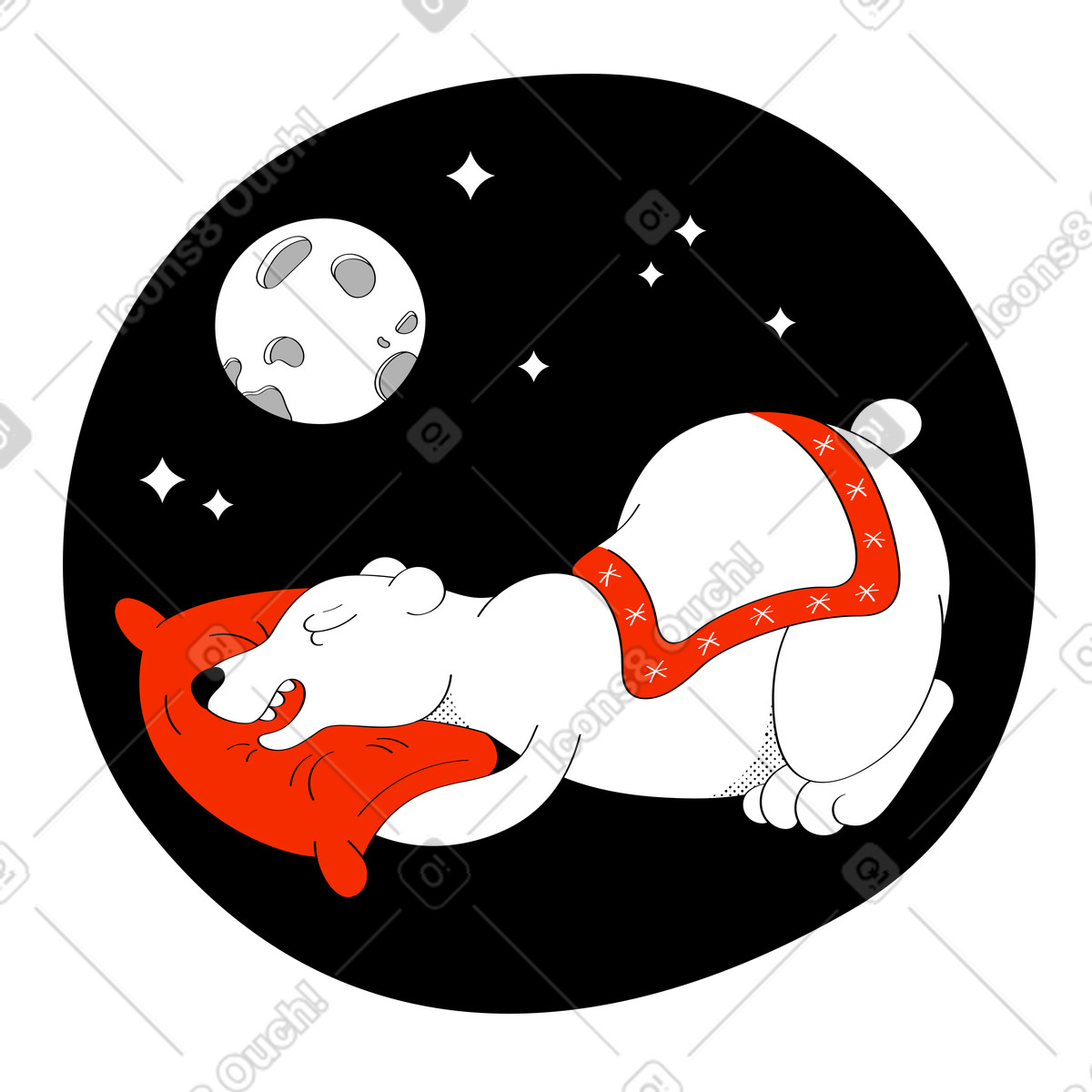 베개 위에서 자고 있는 북극곰 illustration in Looney style download in PNG, SVG