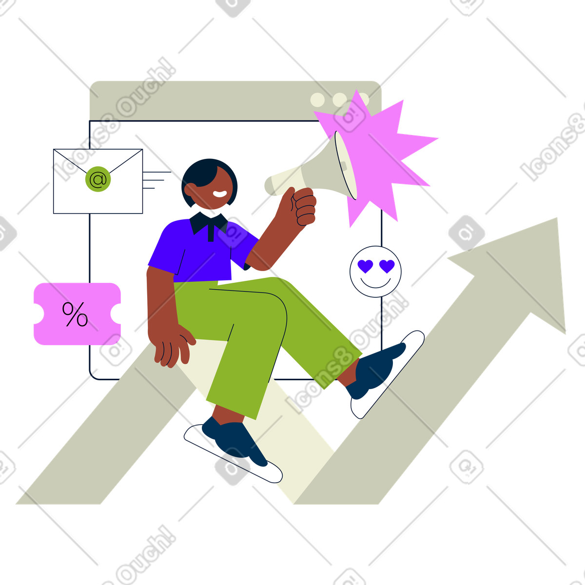 Junge frau in marketing und werbung-Illustration im Cubes-Stil als Download PNG, SVG