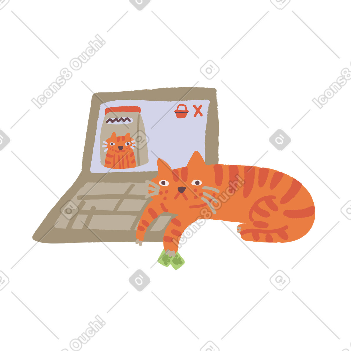 Illustration Achat de nourriture pour chat en ligne dans le style Ginger Cat à télécharger aux formats PNG, SVG
