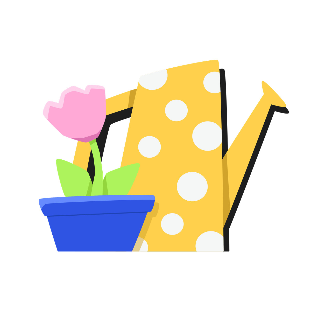 Ilustração de Flower in a pot and watering can em no estilo Bouncy para baixar em PNG, SVG