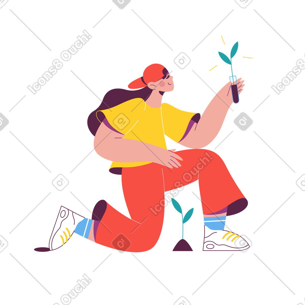 Biotecnologo che preleva un campione di terreno illustrazione in stile Sammy scarica in PNG, SVG