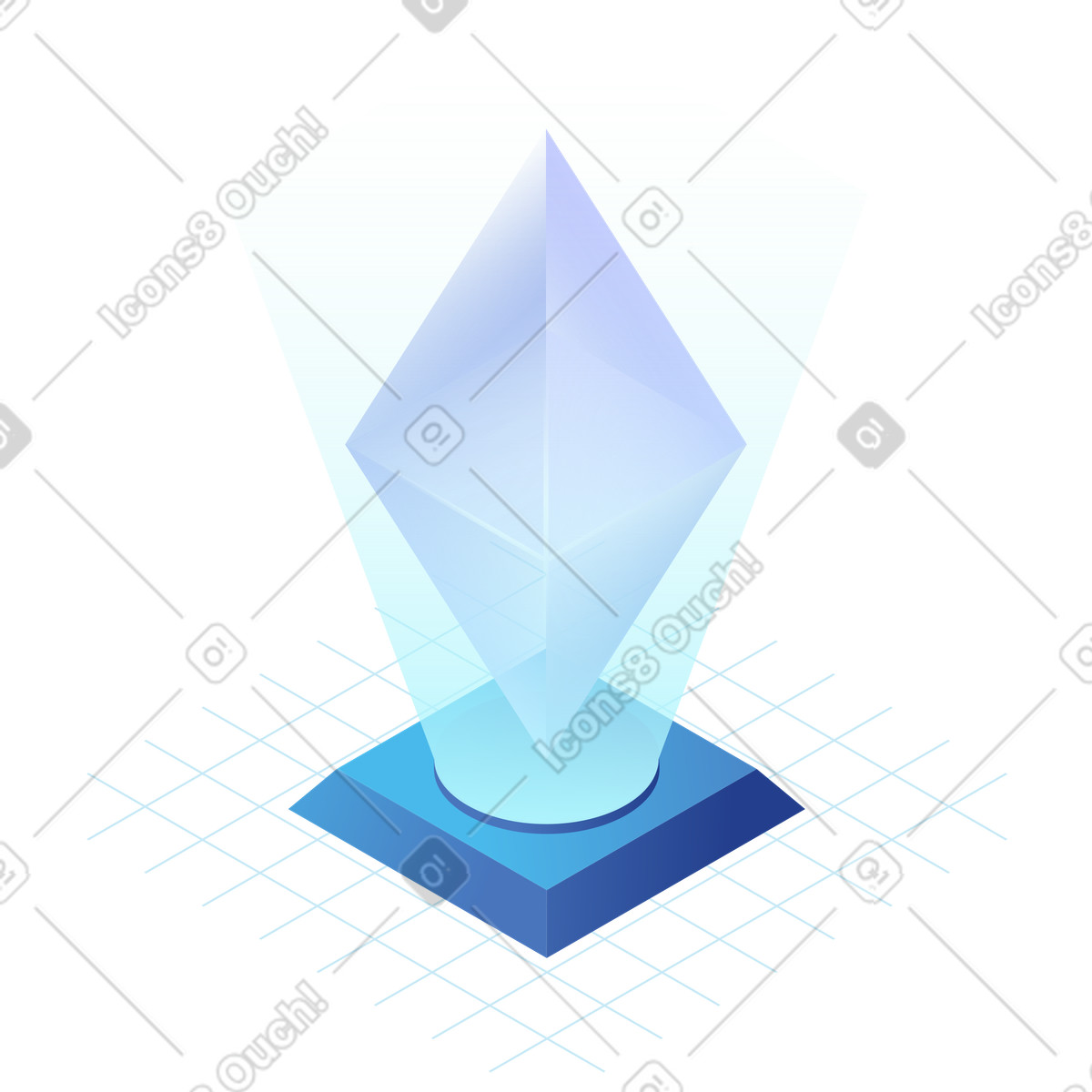 Ilustração de Cristal flutuando acima da base brilhante, plataforma moeda digital em no estilo Quantum para baixar em PNG, SVG