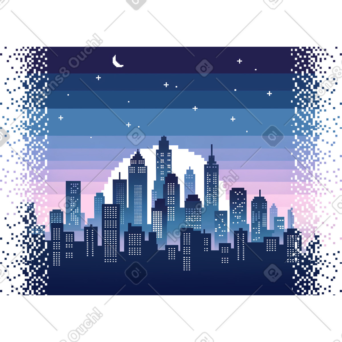 Skyline della città pixel di notte con confini che scompaiono illustrazione in stile Experimental scarica in PNG, SVG