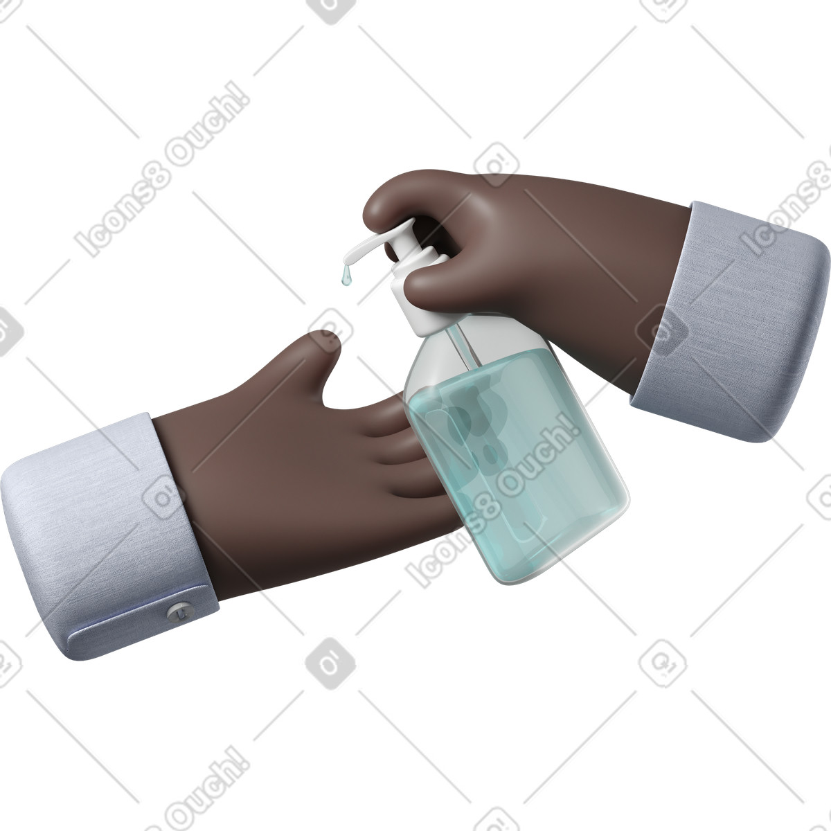 Ilustração de Mãos pele negra usando desinfetante em no estilo 3D Hands Fun&Wild para baixar em PNG, SVG