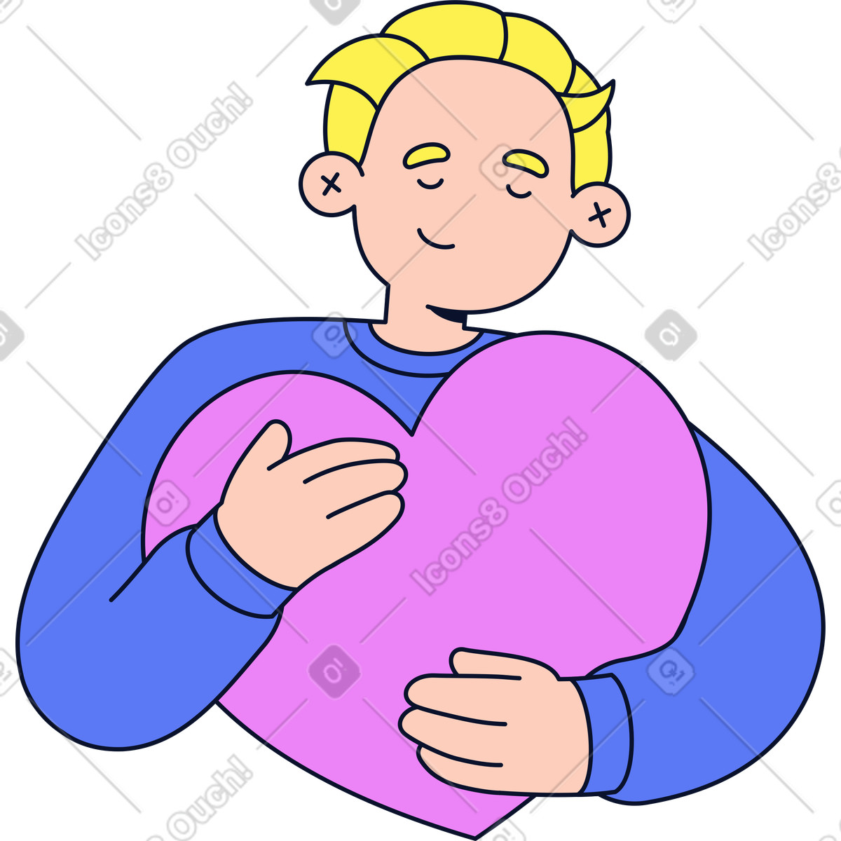 Illustration Homme tenant un grand coeur dans le style Flexy à télécharger aux formats PNG, SVG