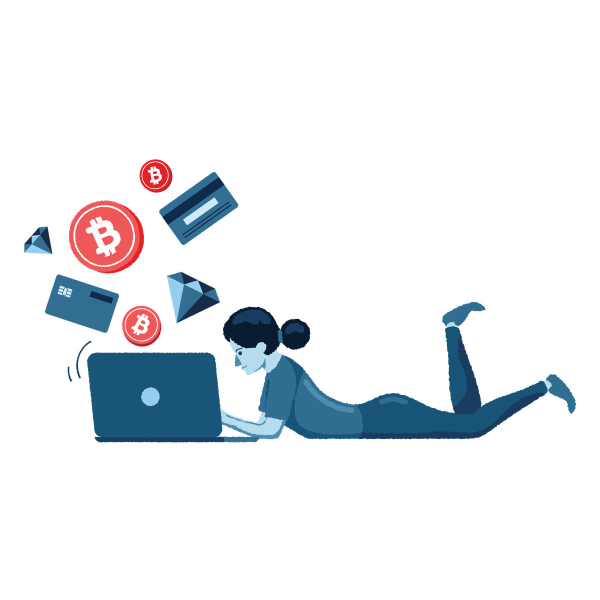 Virtual banking with woman at laptop illustration in PNG, SVG
