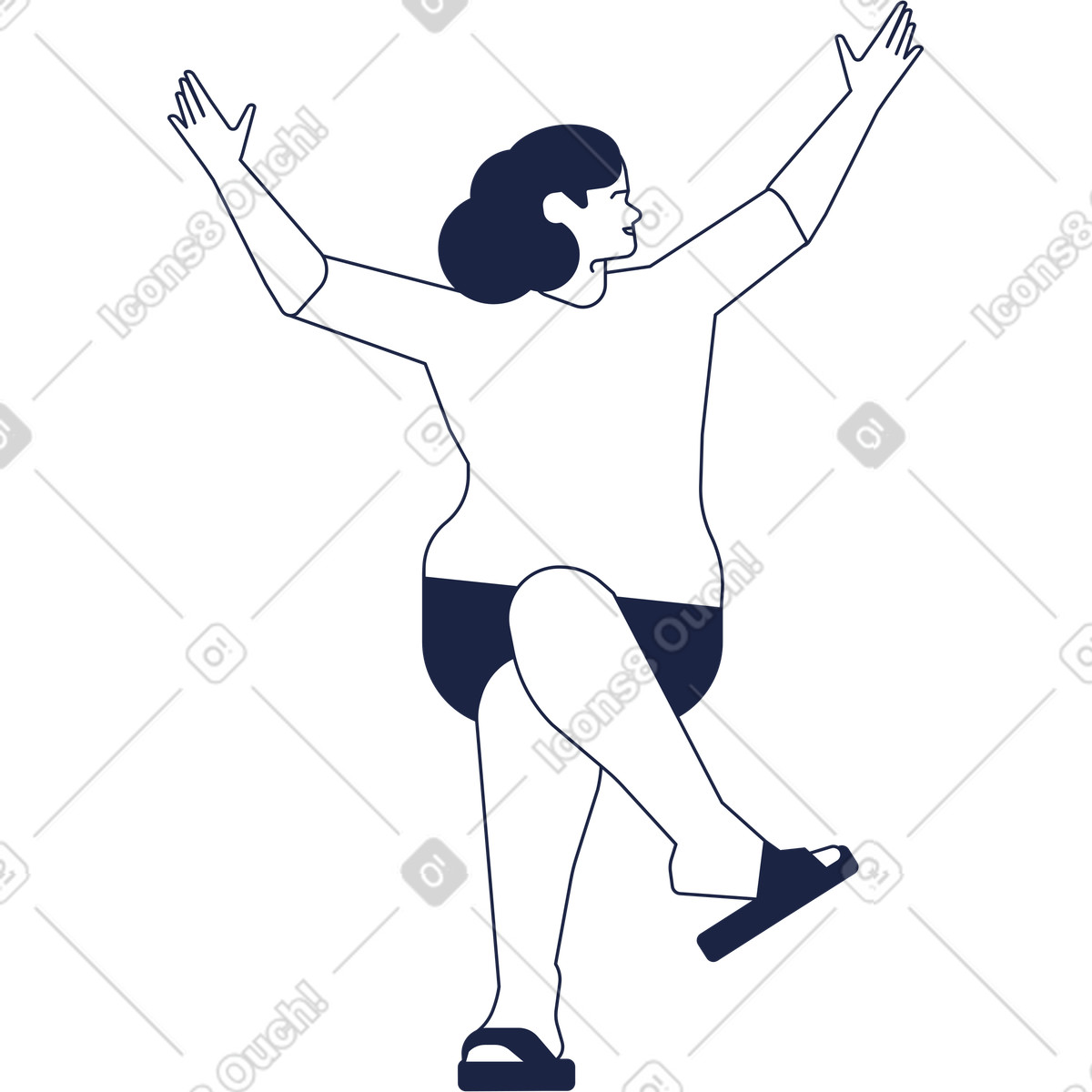 下载 Urban Line 风格的 Woman is sitting with her hands raised up 插画，支持 PNG、SVG 格式
