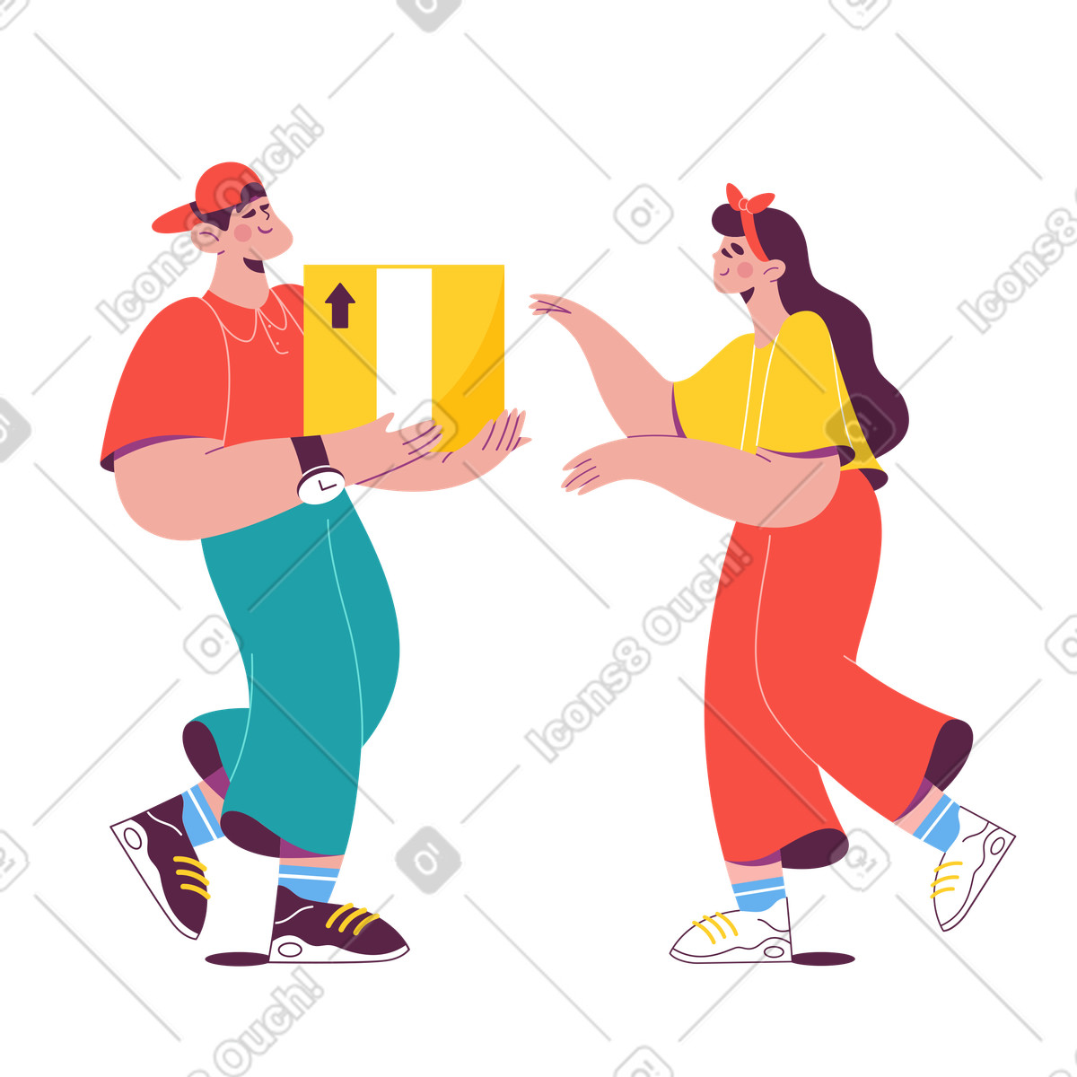 Ilustração de Courier handing package to customer, Delivery service interaction em no estilo Sammy para baixar em PNG, SVG