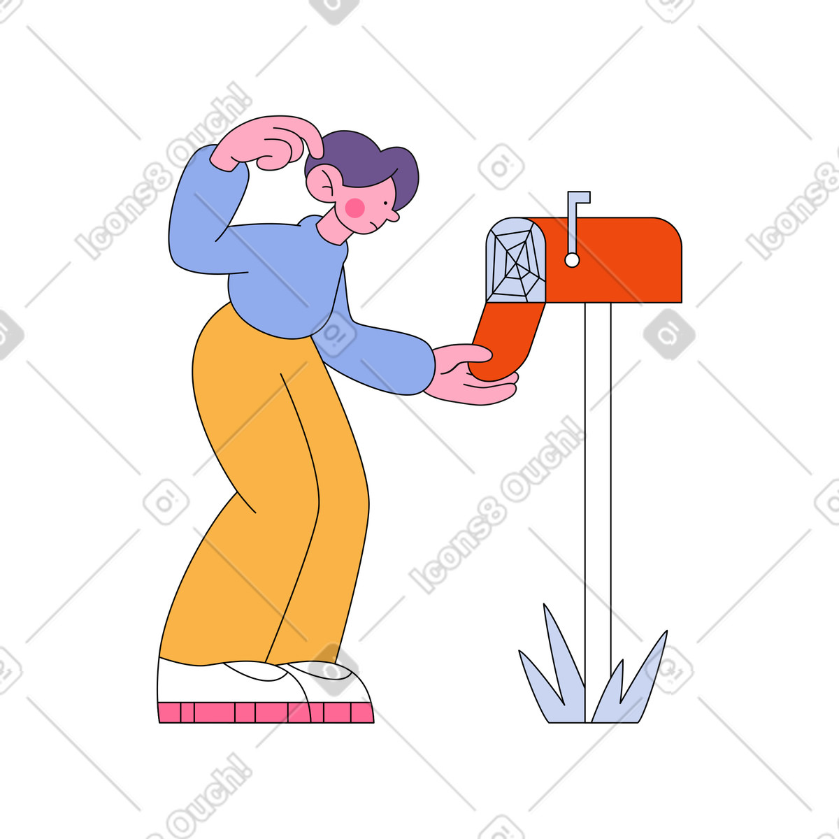A man looks into an empty mailbox with cobwebs illustration in Bloom style download in PNG, SVG