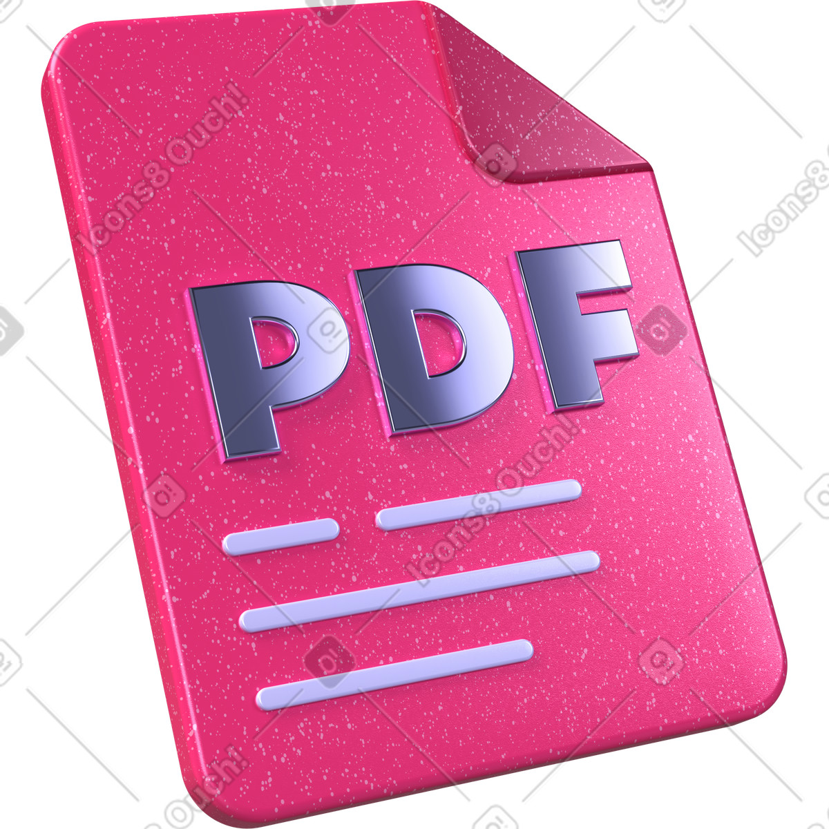 Illustration Pdf document icon, file format symbol, digital paperwork dans le style 3D Boost à télécharger aux formats PNG, SVG