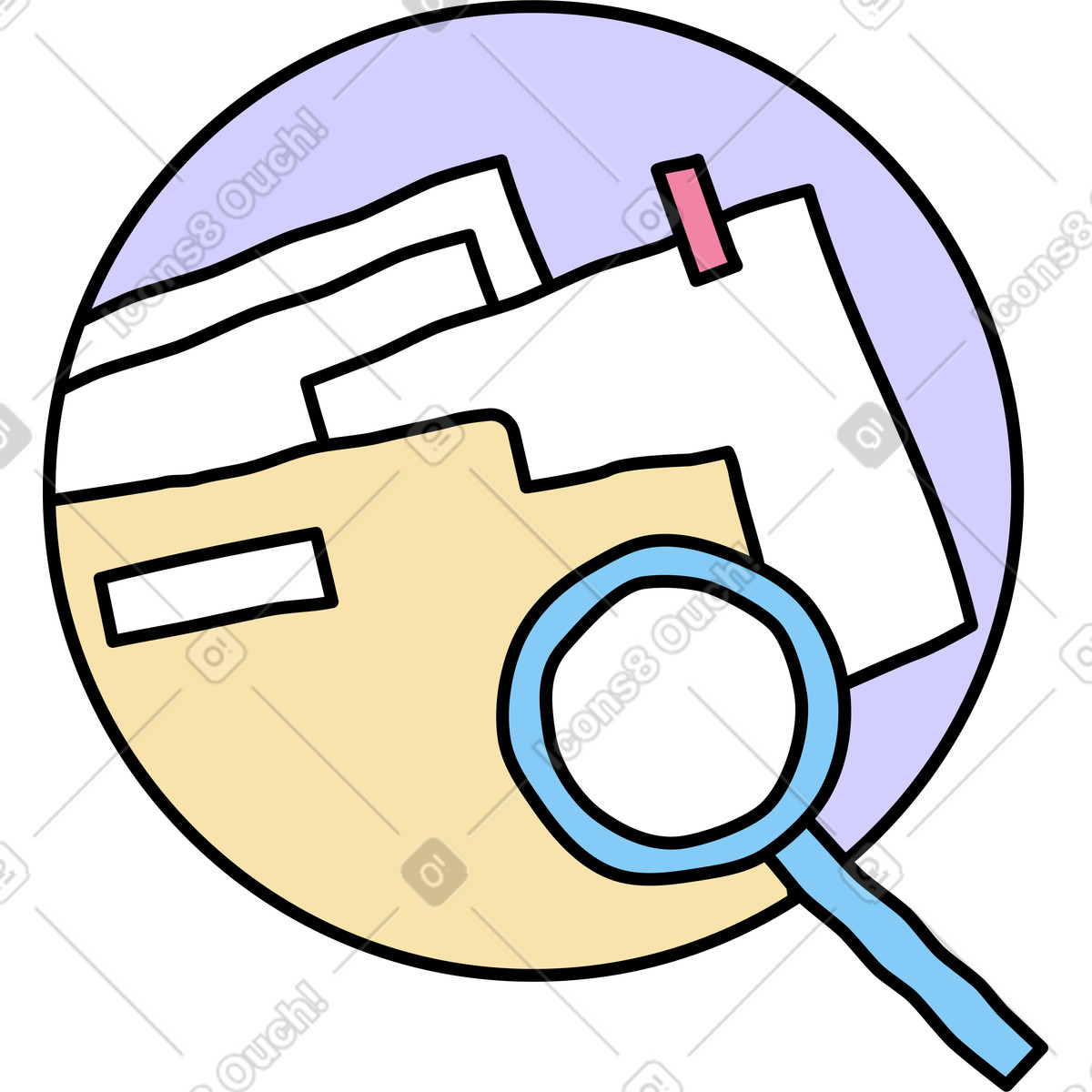 Searching for info in document with magnifier illustration Notes style download PNG, SVG