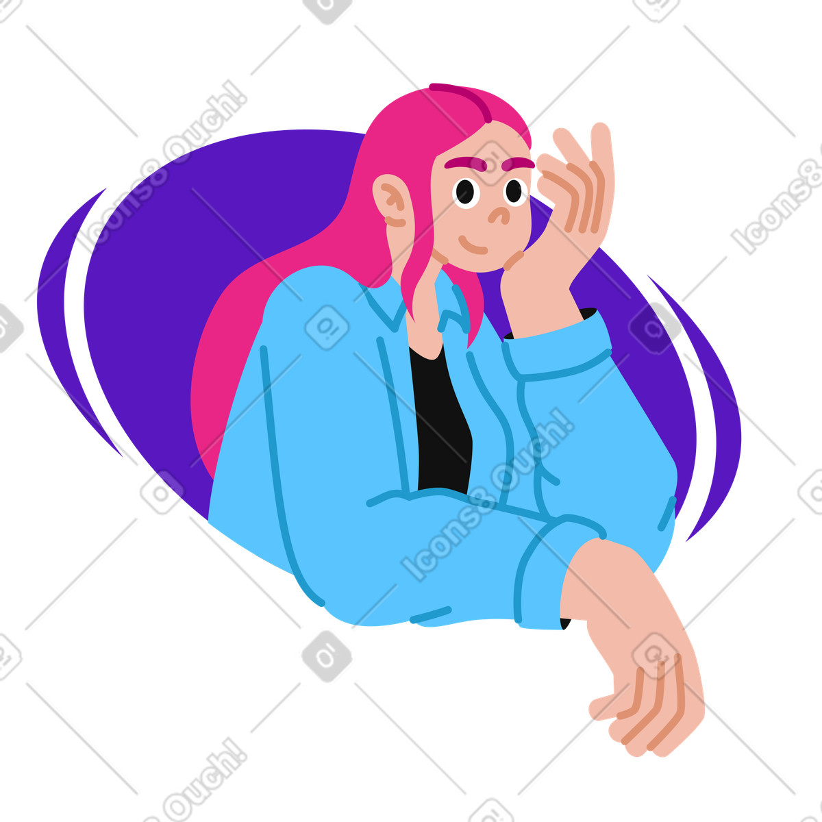 Ilustración animada Mujer joven en camisa sonriendo estilo Active a descargar GIF, Lottie (JSON), AE
