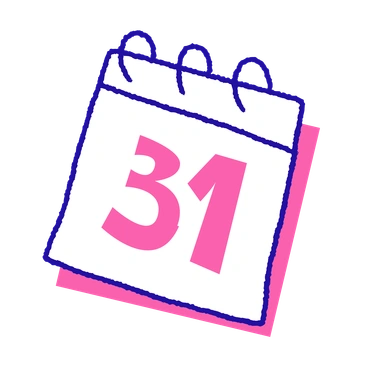 A calendar page with the number 31 - Whimsy style illustration