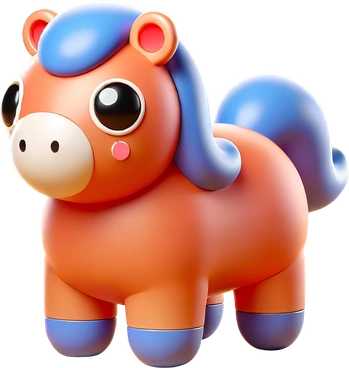 A cute cartoon pony with big eyes - 3D Mini style illustration