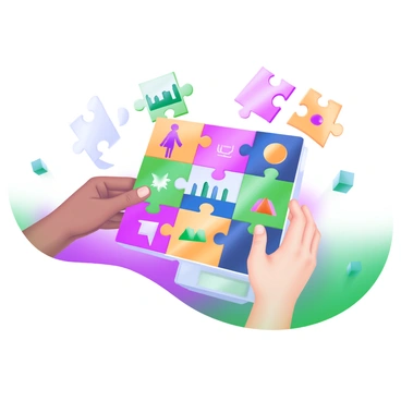 A modern pastel illustration featuring a vibrant puzzle being assembled. The puzzle pieces are scattered around and each piece represents different cultures and backgrounds, showcasing various symbols, traditional clothing, and landmarks associated with those cultures. Hands of different skin tones are engaged in putting the puzzle together, emphasizing collaboration and unity. The background is a soft gradient of pastel colors, enhancing the overall cheerful atmosphere of the scene.