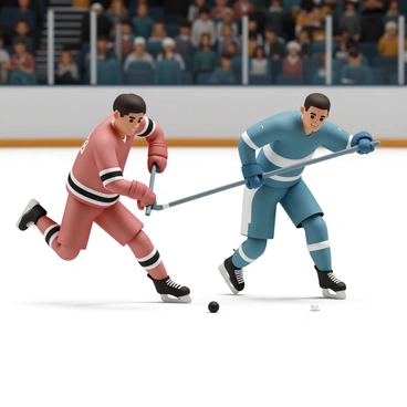 Two players racing to gain control of a puck on the ice