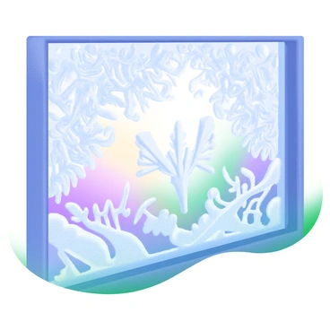 A close-up view of a window pane adorned with intricate frost patterns. The frost features elaborate, crystalline designs resembling delicate lacework, with sharp, jagged edges and flowing tendrils. The background reveals a soft, muted glow of morning light filtering through the glass, casting a gentle illumination on the frost. Tiny droplets of condensation cling to the edges of the window, adding a touch of realism. The colors are predominantly pale blue and white, creating a crisp and cool atmosphere.