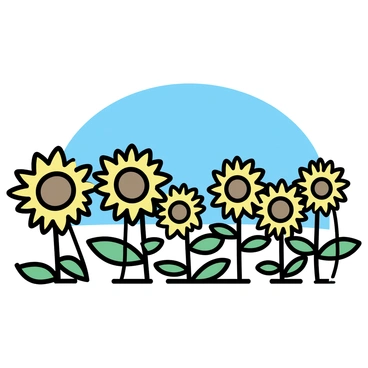 A field of sunflowers, each flower standing tall with vibrant yellow petals, all facing towards the sun. The sunflowers are surrounded by rich green leaves and a clear blue sky serves as the backdrop. The scene captures the orderly rows of sunflowers, creating a harmonious and eye-catching layout. Each sunflower is detailed, showcasing the round brown centers and the delicate texture of the petals.