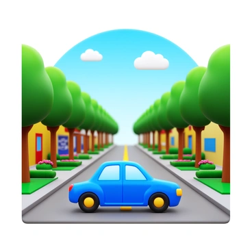 A cheerful, colorful car driving down a quiet suburban street