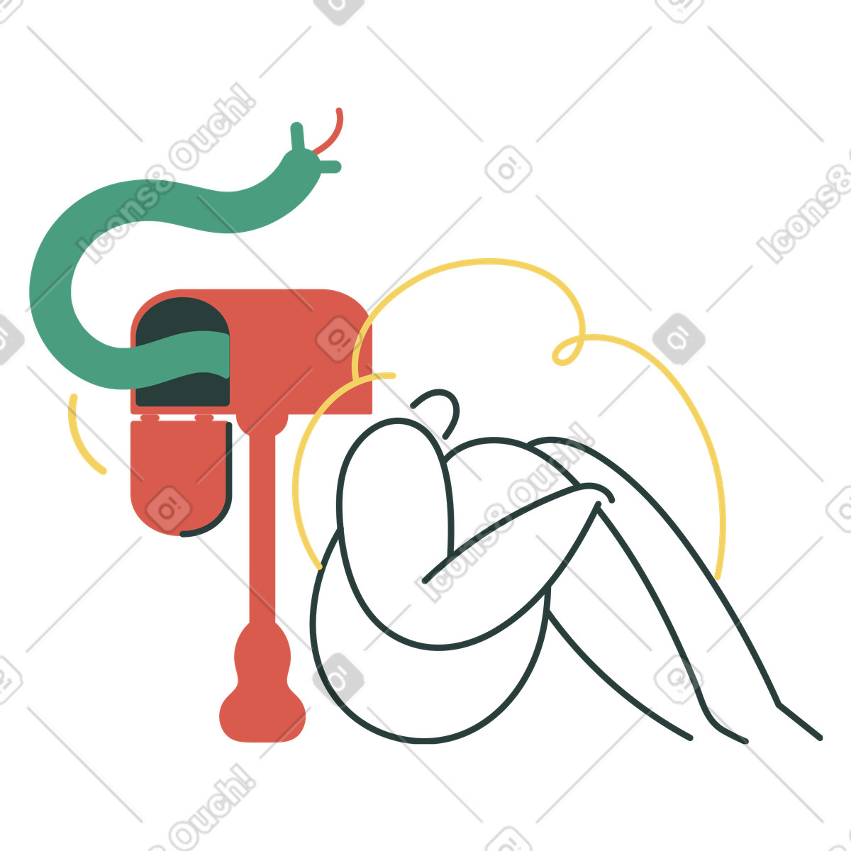 Sitting alone near empty mailbox and waiting for messages illustration in Macaroni style download in PNG, SVG