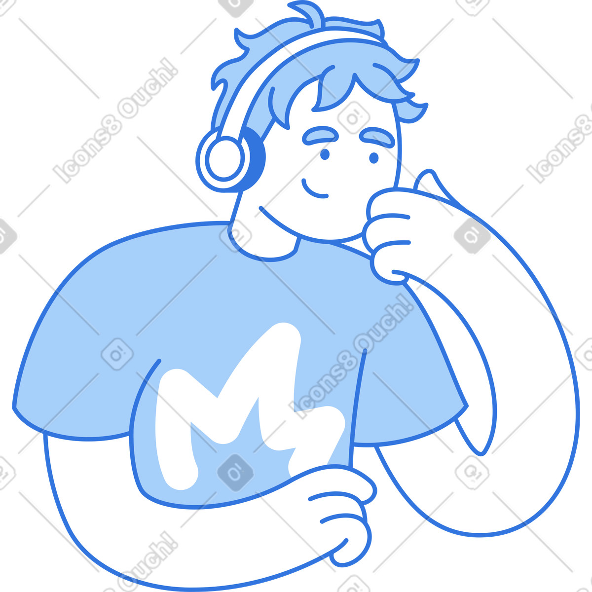 Illustration Homme avec des écouteurs souriant dans le style Sky à télécharger aux formats PNG, SVG