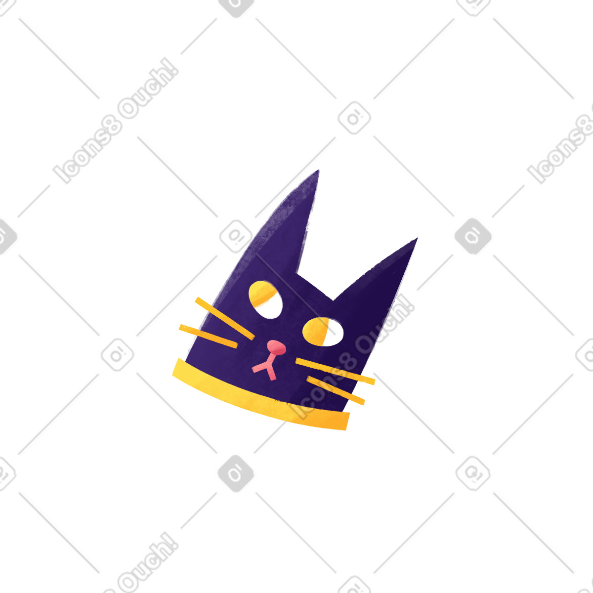 Black cat head with yellow whiskers and eyes illustration in Bonbon style download in PNG, SVG