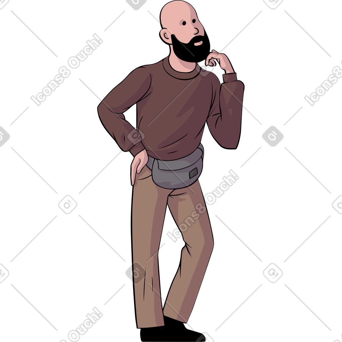 Bearded man thinking illustration in Eastwood style download in PNG, SVG