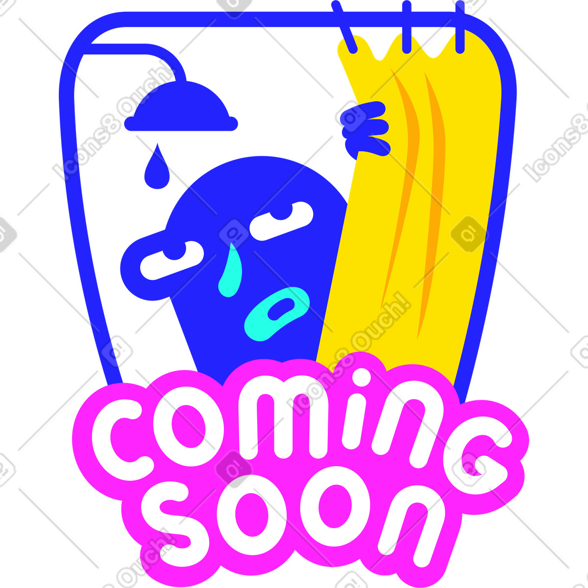 Lettering sticker coming soon in the shower text illustration style download PNG, SVG