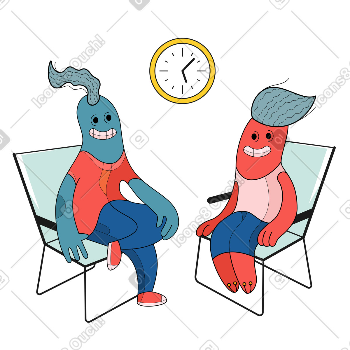 Coppia di creature che si incontrano alle 17:00 illustrazione in stile Surr scarica in PNG, SVG