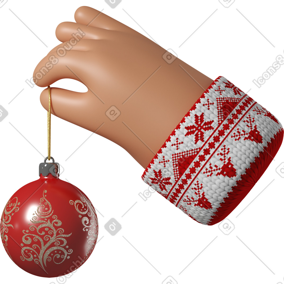 下载 3D Hands Fun&Wild 风格的 晒黑的皮肤手拿着圣诞球 插画，支持 PNG、SVG 格式