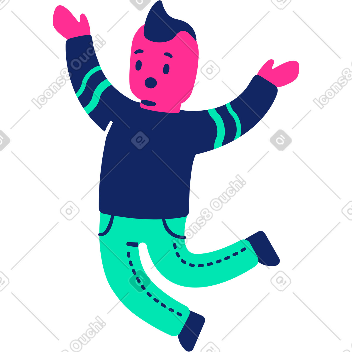 Mann überrascht springen-Illustration im Cyborg-Stil als Download in PNG, SVG