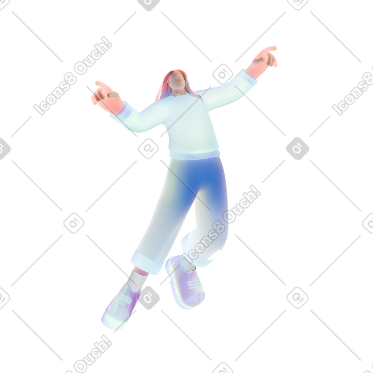 Person springt auf animierte Illustration im 3D Airy-Stil als Download in GIF, Lottie (JSON), AE