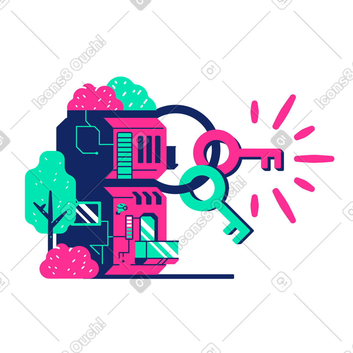 Ilustración Nuevas llaves de la casa en estilo Cyborg a descargar en PNG y SVG